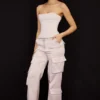 Daria Crystal Satin Straight Leg Cargo Trousers