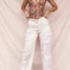 Daria Crystal Satin Straight Leg Cargo Trousers