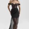 Debut Black Off Shoulder Lace Maxi Dress
