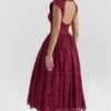 Debutante Berry Lace Backless Midi Dress