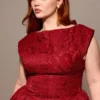 Debutante Berry Lace Backless Midi Dress