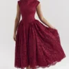 Debutante Berry Lace Backless Midi Dress