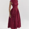 Debutante Berry Lace Backless Midi Dress