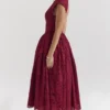 Debutante Berry Lace Backless Midi Dress
