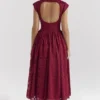 Debutante Berry Lace Backless Midi Dress