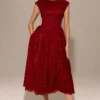 Debutante Berry Lace Backless Midi Dress