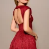Debutante Berry Lace Backless Midi Dress