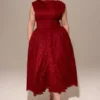 Debutante Berry Lace Backless Midi Dress