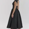Debutante Black Moire Satin Backless Midi Dress