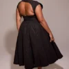 Debutante Black Moire Satin Backless Midi Dress