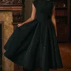 Debutante Black Moire Satin Backless Midi Dress