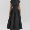 Debutante Black Moire Satin Backless Midi Dress