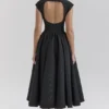 Debutante Black Moire Satin Backless Midi Dress