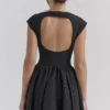 Debutante Black Moire Satin Backless Midi Dress