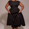 Debutante Black Moire Satin Backless Midi Dress