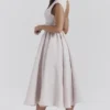 Debutante French Dove Moire Satin Backless Midi Dress