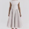 Debutante French Dove Moire Satin Backless Midi Dress