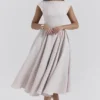 Debutante French Dove Moire Satin Backless Midi Dress