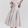 Debutante French Dove Moire Satin Backless Midi Dress