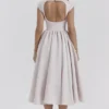 Debutante French Dove Moire Satin Backless Midi Dress