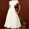 Debutante Ivory Moire Satin Midi Dress