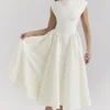 Debutante Ivory Moire Satin Midi Dress
