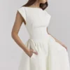 Debutante Ivory Moire Satin Midi Dress