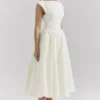 Debutante Ivory Moire Satin Midi Dress