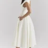 Debutante Ivory Moire Satin Midi Dress