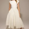 Debutante Ivory Moire Satin Midi Dress