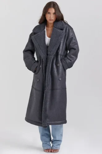Deiji Grey Vegan Shearling Coat