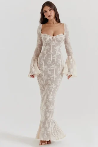 Delilah Vintage Cream Lace Maxi Dress