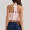 Demi Pink Floral Embroidered Stretch Cotton Corset Top