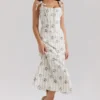 Dionne Cream Daisy Print Stretch Cotton Midi Dress