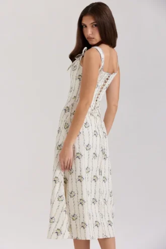Dionne Cream Daisy Print Stretch Cotton Midi Dress