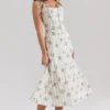 Dionne Cream Daisy Print Stretch Cotton Midi Dress