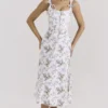 Dionne Off White Floral Print Cotton Midi Dress