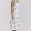 Dionne Off White Floral Print Cotton Midi Dress