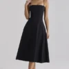 Dolly Black Cotton Flared Midi Sundress