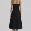 Dolly Black Cotton Flared Midi Sundress