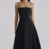 Dolly Black Cotton Flared Midi Sundress