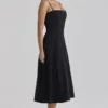 Dolly Black Cotton Flared Midi Sundress