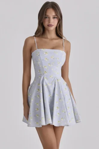 Dolly Blue Wildflower Floral Print Cotton Mini Sundress