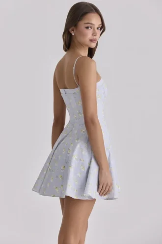 Dolly Blue Wildflower Floral Print Cotton Mini Sundress