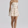 Dolly Ivory Vintage Rose Print Cotton Flared Mini Sundress