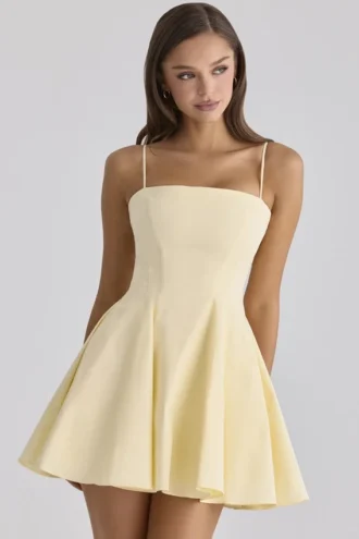 Dolly Lemon Cotton Flared Mini Sundress