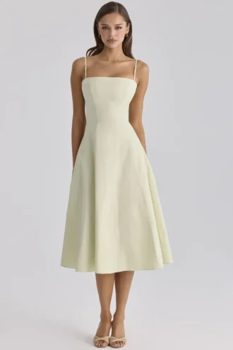 Dolly Matcha Green Cotton Flared Midi Sundress