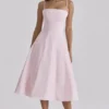 Dolly Pink Sateen Cotton Flared Midi Sundress