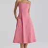 Dolly Raspberry Cotton Flared Midi Sundress