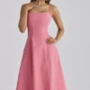Dolly Raspberry Cotton Flared Midi Sundress